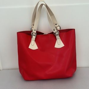 New! Pulicati Red Crossgrain Leather Tote made in Italy, New without tags